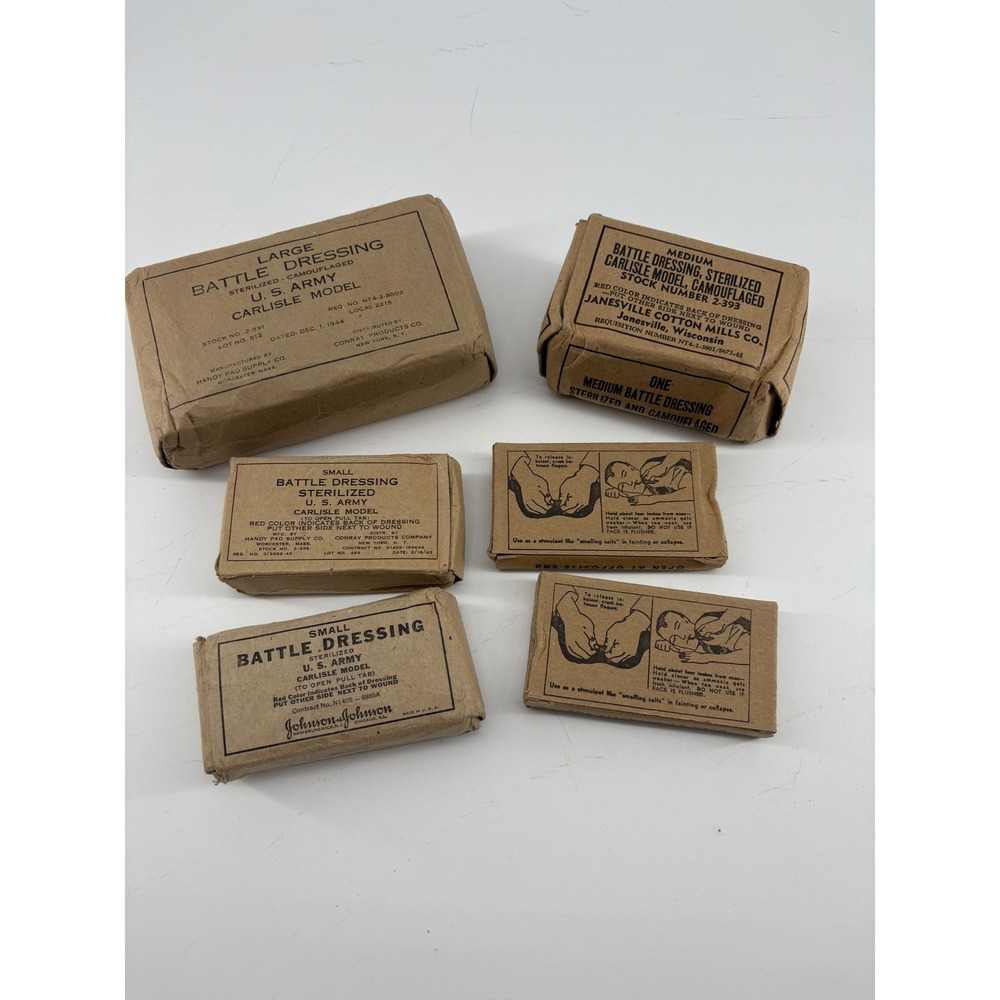 Vintage US Military Field Gear Collector's Lot WWII and Vietnam Dressing Boxes